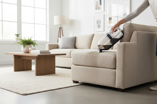 Upholstery cleaner removing stain from sofa